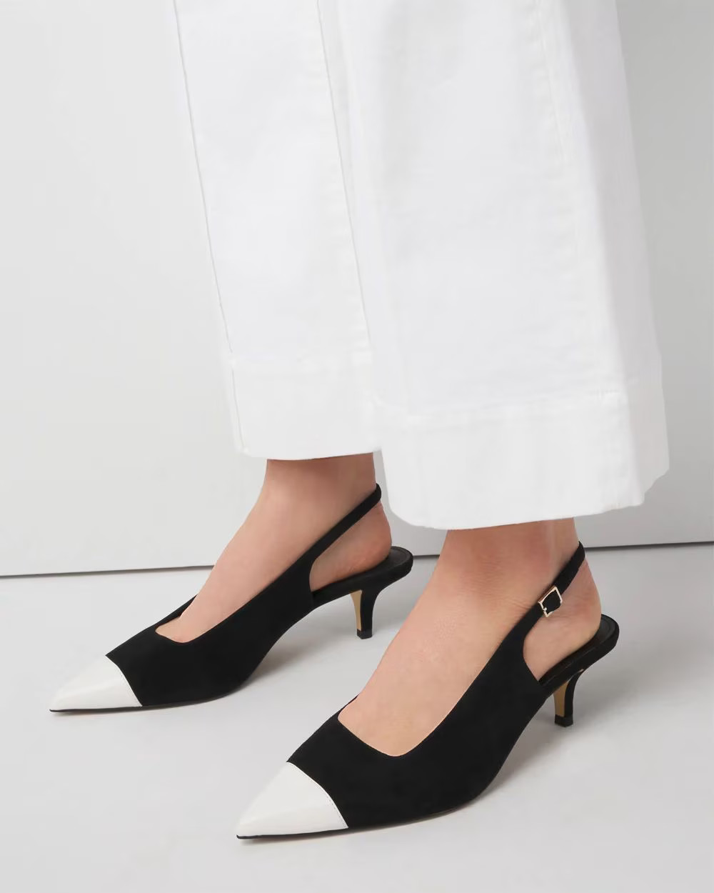 Cap Toe Suede Slingback Kitten Heels | White House Black Market