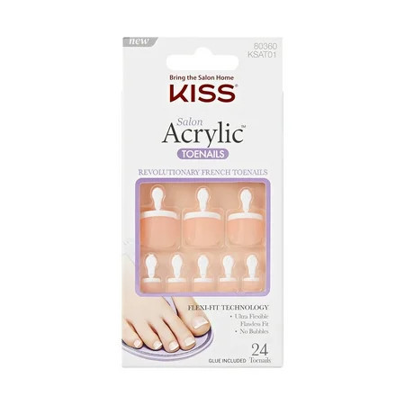 KISS Salon Acrylic French Press on Toenails Walk Away White Short Squoval 24 Count | Walmart (US)