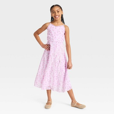 Girls' Chiffon Floral Printed Ruffle Maxi A-Line Dress - Cat & Jack™ Pink XS | Target