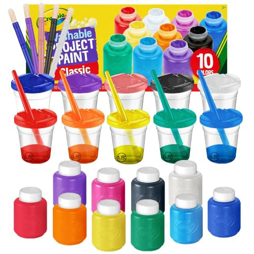 The Mega Deals Kids Painting Set – Washable Non-Toxic Finger Paints (10 Colors of 2 oz) with 10 Paint Cups & 10 Brushes Mess-Free Toddler Art Supplies Painting Kit for Kids Gift Bundle | Amazon (US)