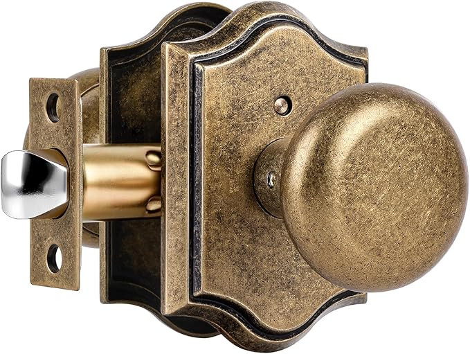 Antique Brass Door Knobs Interior with Lock, Vintage Privacy Antique Door Knobs Round Door Handle... | Amazon (US)