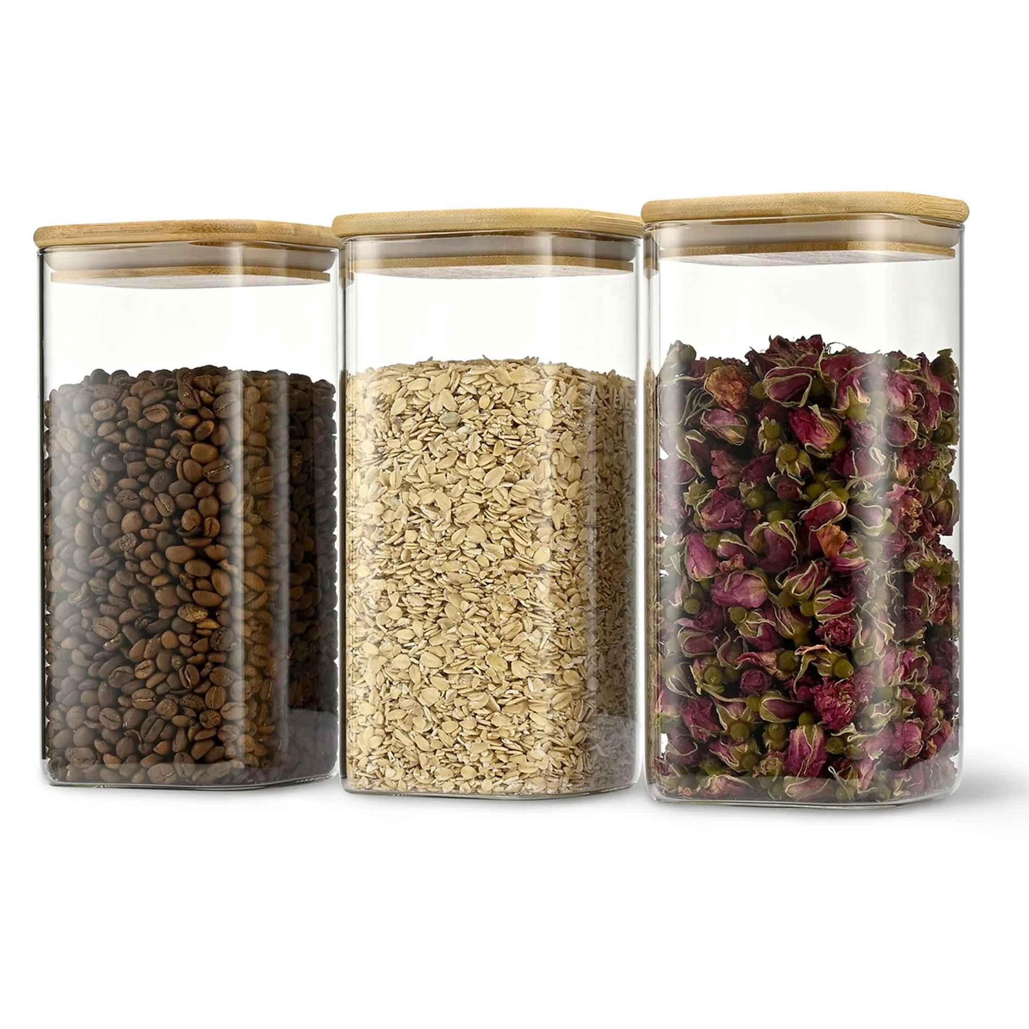 Food Storage Jars Set of 3, Glass Storage Containers, Clear Glass Food Jars with Bamboo Lids | Wayfair North America