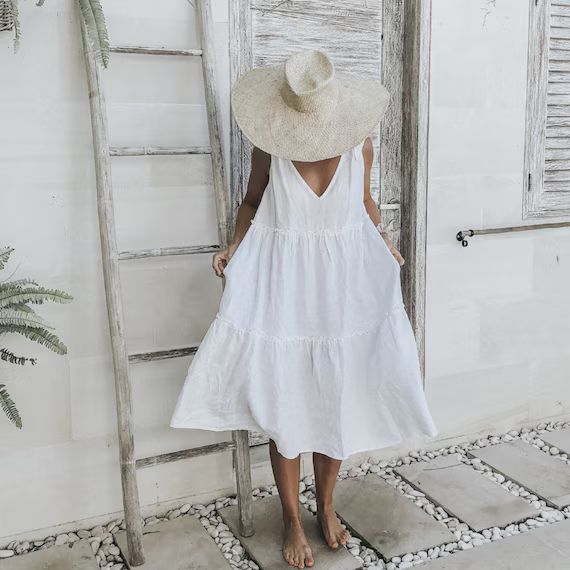 The OSTUNI Dress, Long Linen Tiered Frill Dress by LJC Designs | Etsy (US)