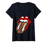 Womens Rolling Stones Classic Leopard Tongue V-Neck T-Shirt | Amazon (US)