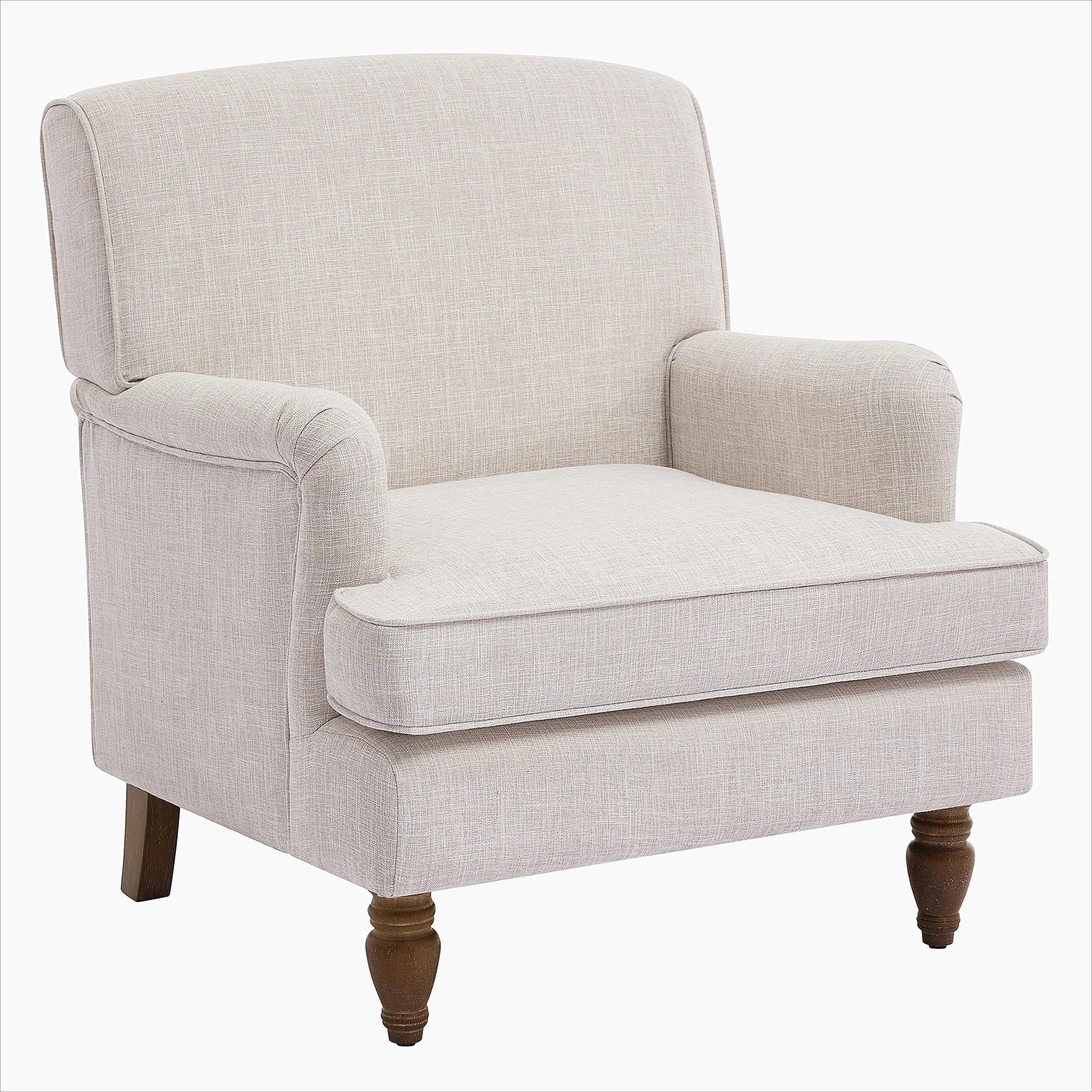 Havencrest Vintage Upholstered Linen Armchair with Rolled Arms and Antique Solid Wood Legs | Wayfair North America