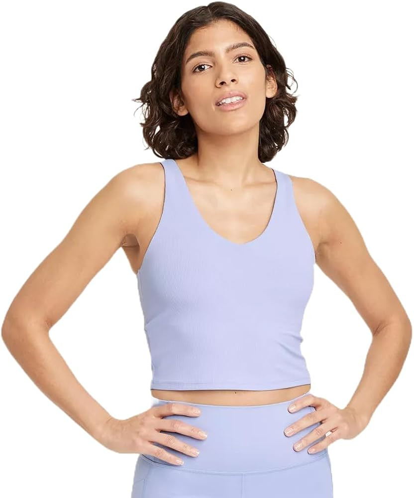 All in Motion Women's Flex Light Support Rib V-Neck Crop Sports Bra - | Amazon (US)