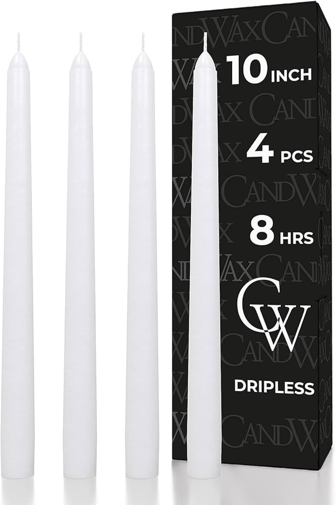 CANDWAX 10 inch White Taper Candles - White Candle Pack of 4 - Christmas Candle Tapers - Unscente... | Amazon (US)