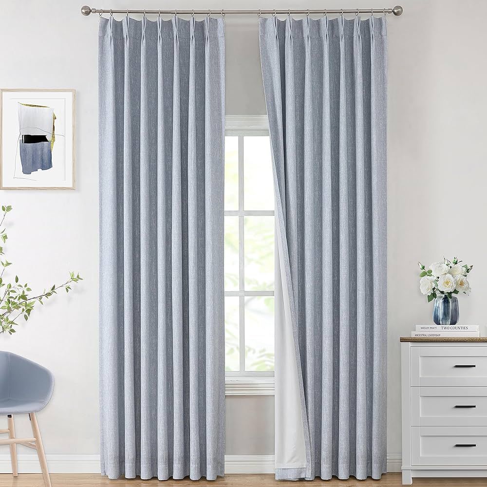 Vision Home Chambray Blue Pinch Pleated Full Blackout Curtains Room Darkening Window Curtains 84 ... | Amazon (US)