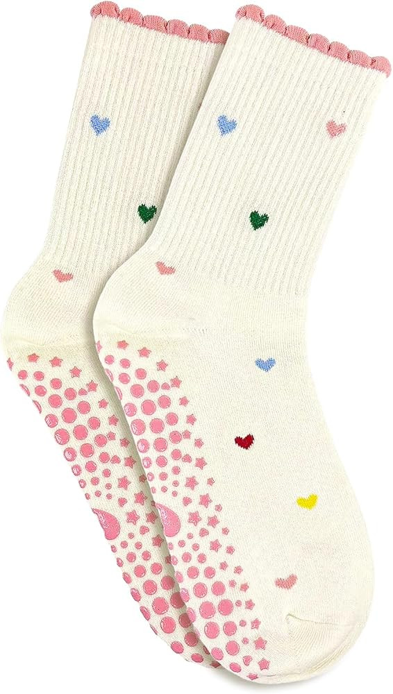 Pilates Crew Socks for Women Ruffle Grip Yoga Barre Cute Non Slip Sticky Workout Dance Sock | Amazon (US)