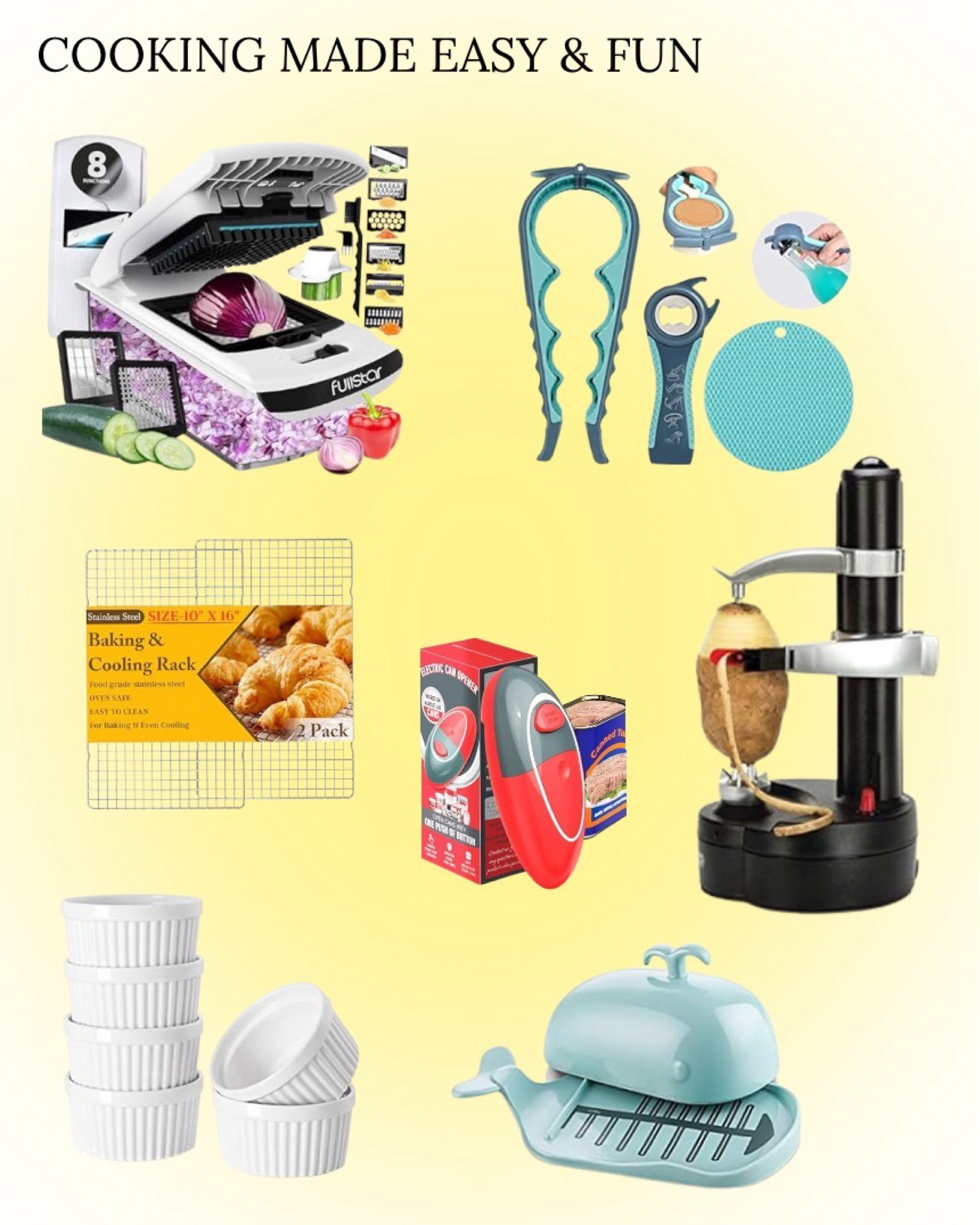 These kitchen gadgets make cooking fun and easier. The potato peeler, can opener, chopper, and jar opener help those with limited use of their hands maintain independence and go about their daily task, while the whale butter dish just makes things more fun!

#LTKHome #LTKFamily #LTKFindsUnder50
