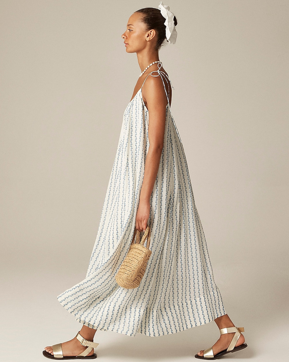 Floaty tie-shoulder dress in floral-print ramie | J. Crew US