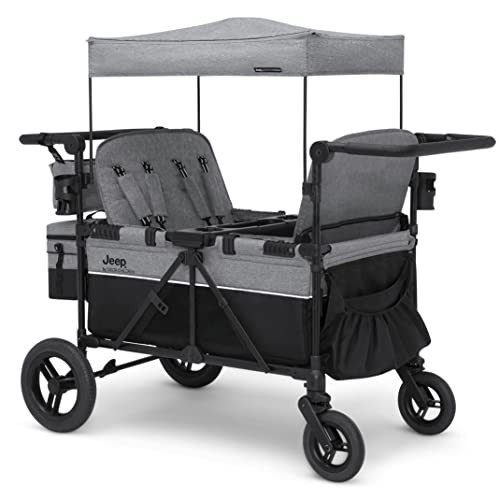 Jeep Wrangler Deluxe 4 Seater Stroller Wagon by Delta Children - Premium Quad Stroller Wagon for 4 Kids with Convertible Seats, Adjustable Push/Pull Handles, Removable Canopy & Flat Fold, Grey | Amazon (US)