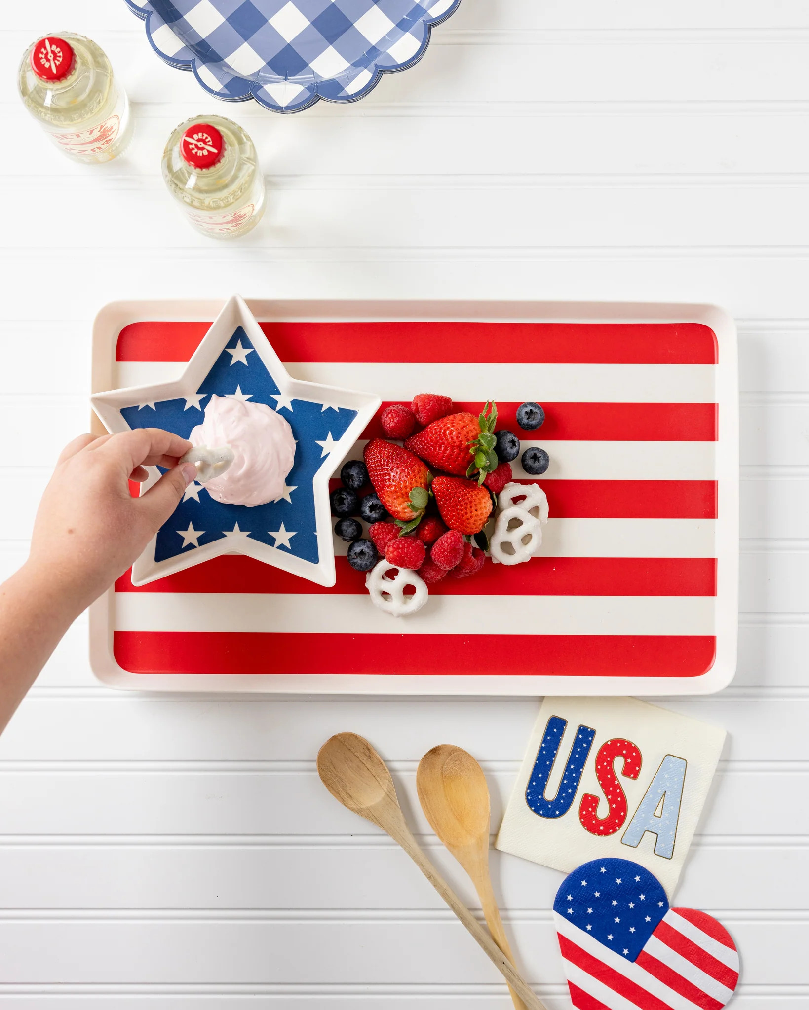 American Flag Stacked Reusable Bamboo Serving Tray Set | My Mind's Eye