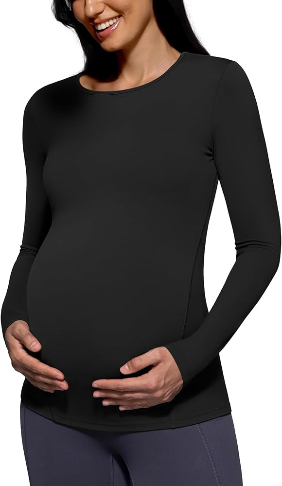 POSHDIVAH Women's Maternity Long Sleeve T Shirts Scoop Neck Pregnancy Tee Top Mama Clothes | Amazon (US)
