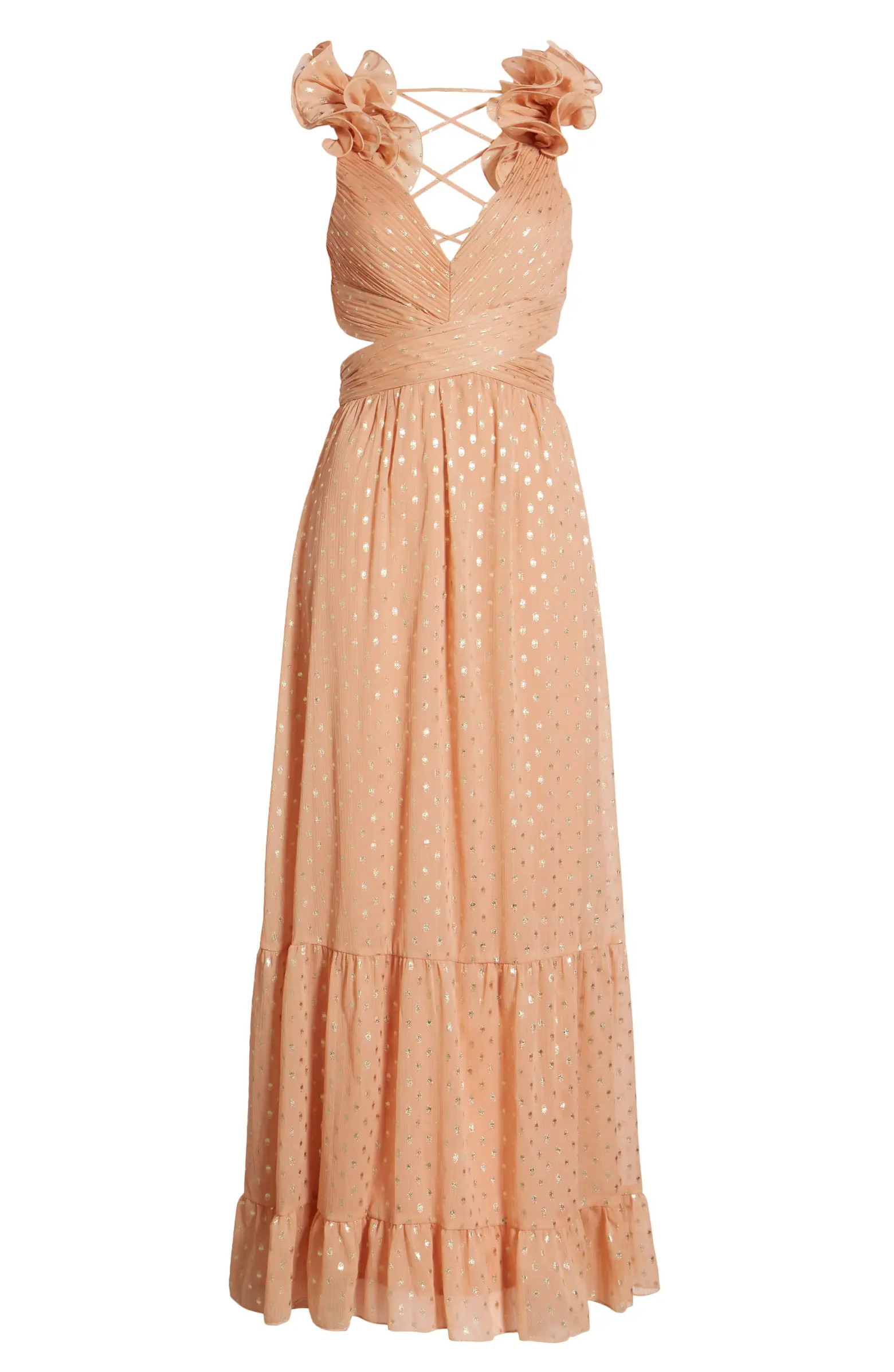 Shimmer Chiffon Ruffle Cutout Maxi Dress | Nordstrom