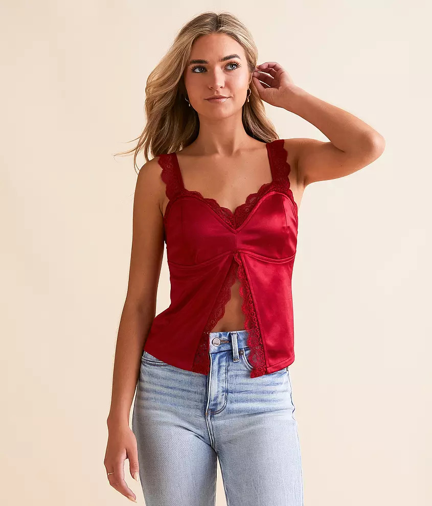 Stretch Satin Split Front Tank Top | Buckle