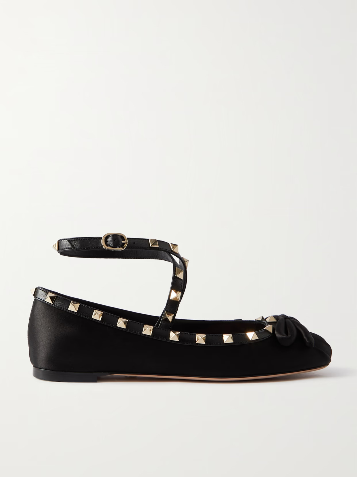 Valentino Garavani - Rockstud Leather-trimmed Satin Ballet Flats - Black | NET-A-PORTER (US)
