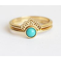Turquoise Ring Set 18K Yellow Gold With Lace Band | Etsy (US)