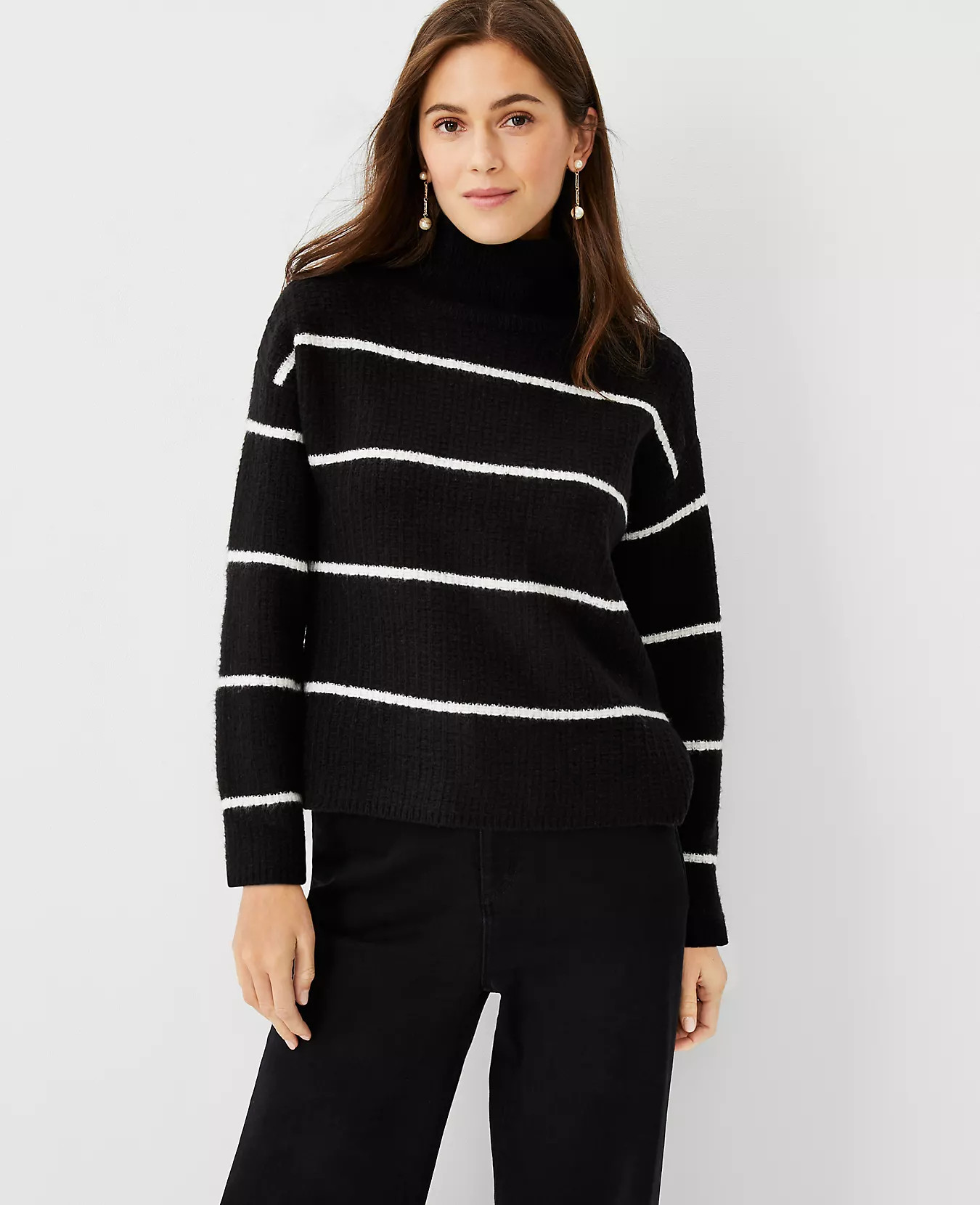 Stripe Ribbed Turtleneck Sweater | Ann Taylor (US)