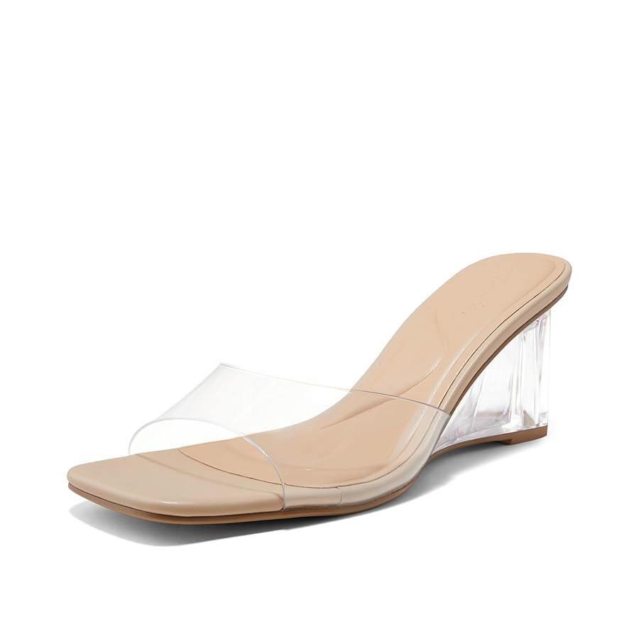 Arromic Women's Clear Wedge Heels Sandals Square Toe Slip On Heeled Sexy Transparent Low Summer D... | Amazon (US)