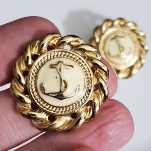 Vintage anchor nautical enamel earrings pierced post gold cream EUC estate | Poshmark