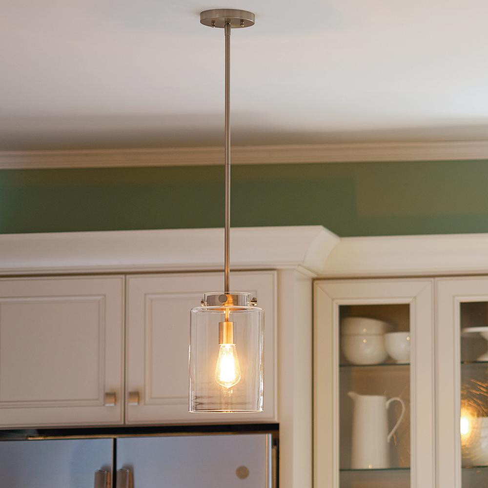 Home Decorators Collection Mullins 1-Light Brushed Nickel Mini Pendant with Clear Glass Shade-272... | The Home Depot