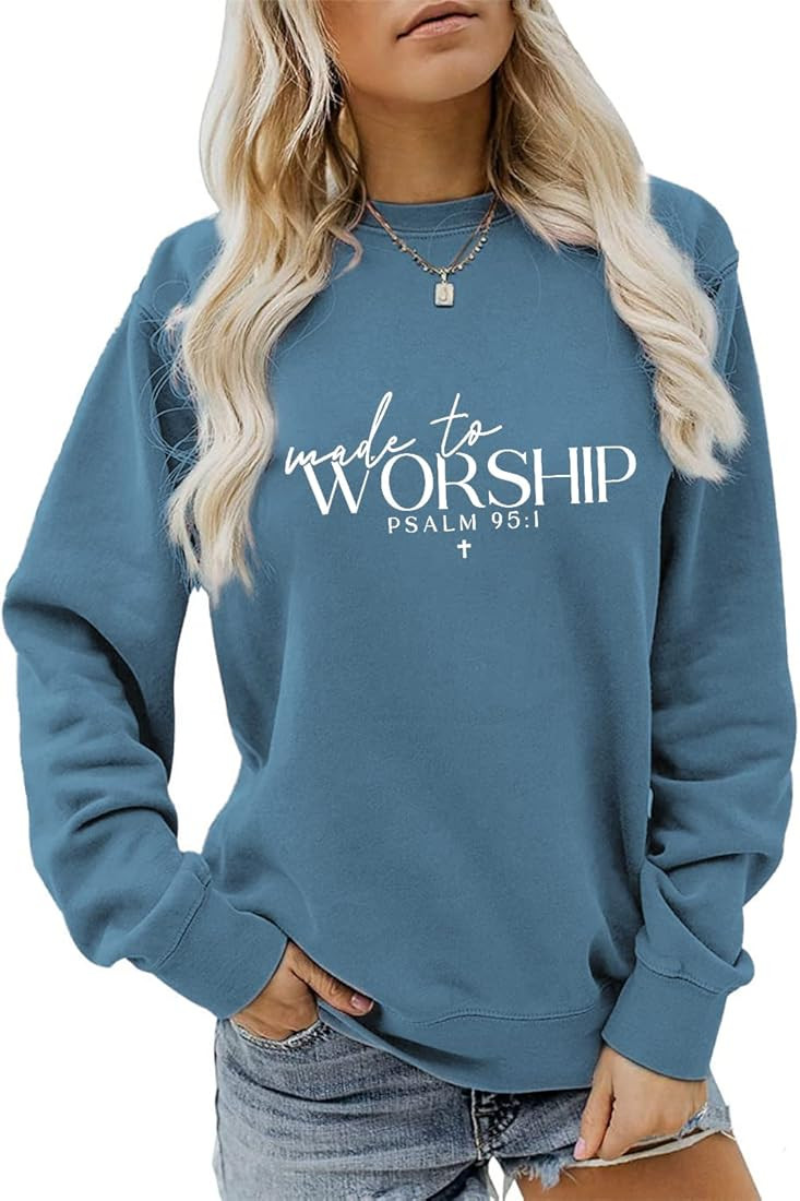 Made to Worship Psalm Sweatshirt Christian Shirt Women Long Sleeve Crew Neck Pullovers Tops Relig... | Amazon (US)