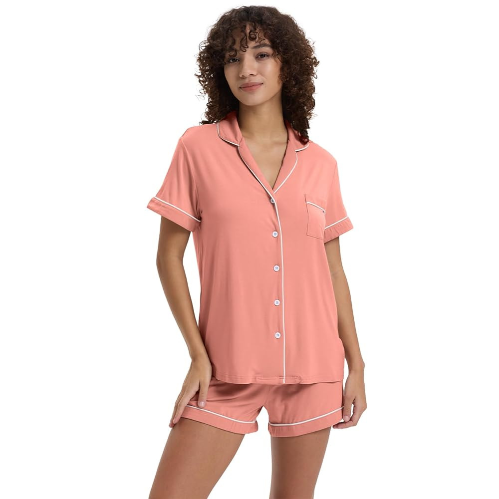 TOSMO Women's Pajamas Set Viscose from Bamboo Short Sleeve Sleepwear Button Down Loungewear Soft ... | Amazon (US)