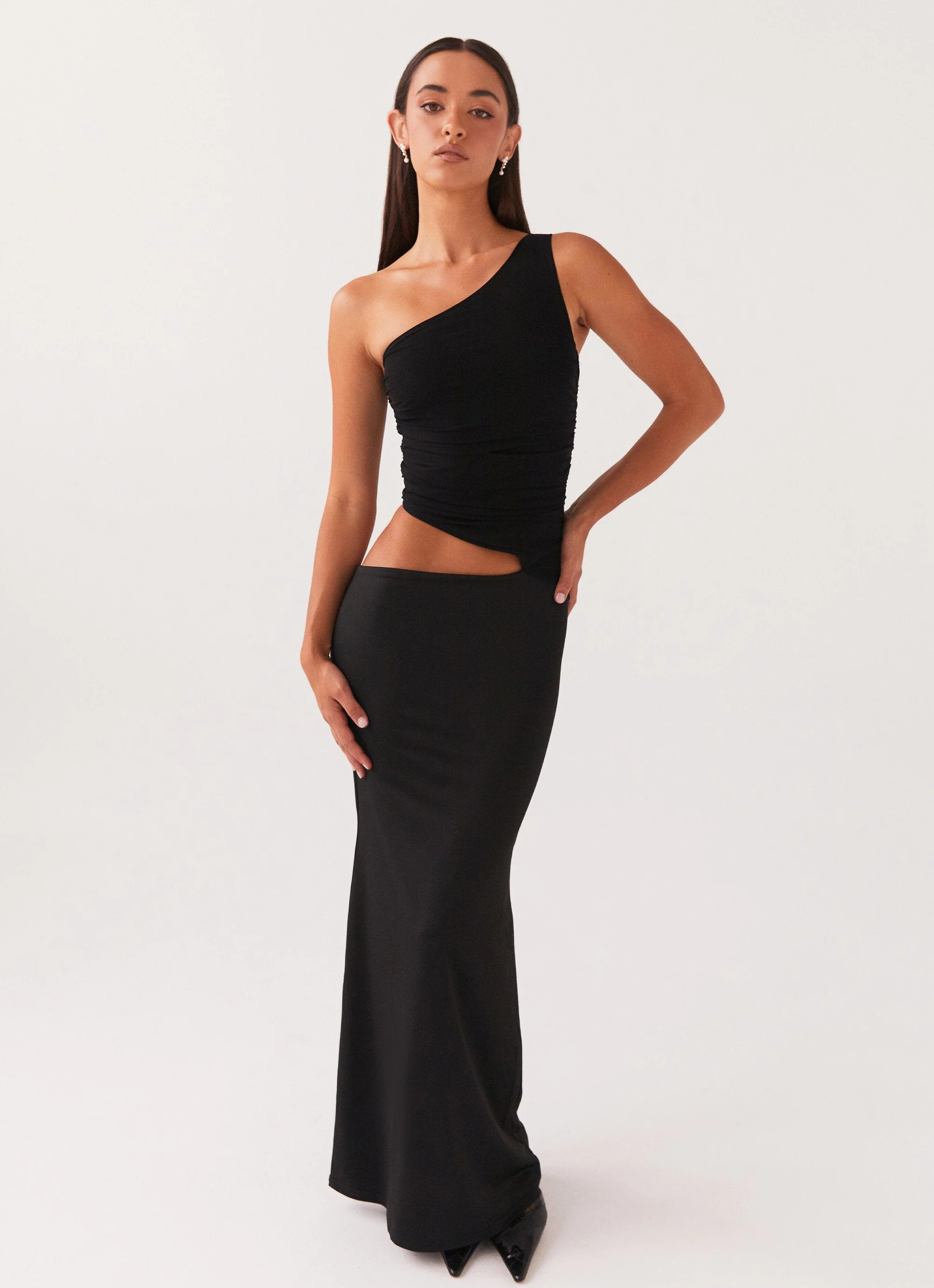 Seranella One Shoulder Maxi Dress - Black | Peppermayo (Global)