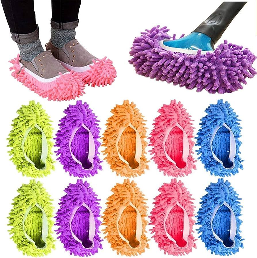 10Pcs Mop Slippers for Floor Cleaning Washable Shoes Cover Soft Microfiber Dust Mops Mop Socks Re... | Amazon (US)
