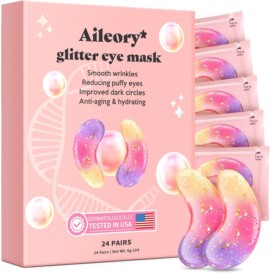 Under Eye Patches (24 Pairs)-New Tri-color Glitter Eye Gel Pads for Dark Circles Puffy Eyes,Under... | Amazon (US)
