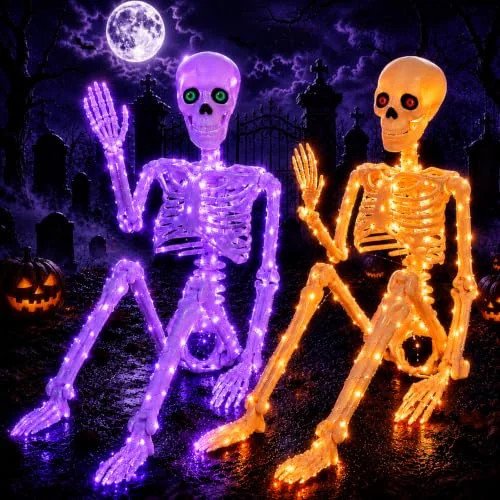 Purple Orange Light and Blue Green Light Halloween Skeleton Decoration | Wayfair North America