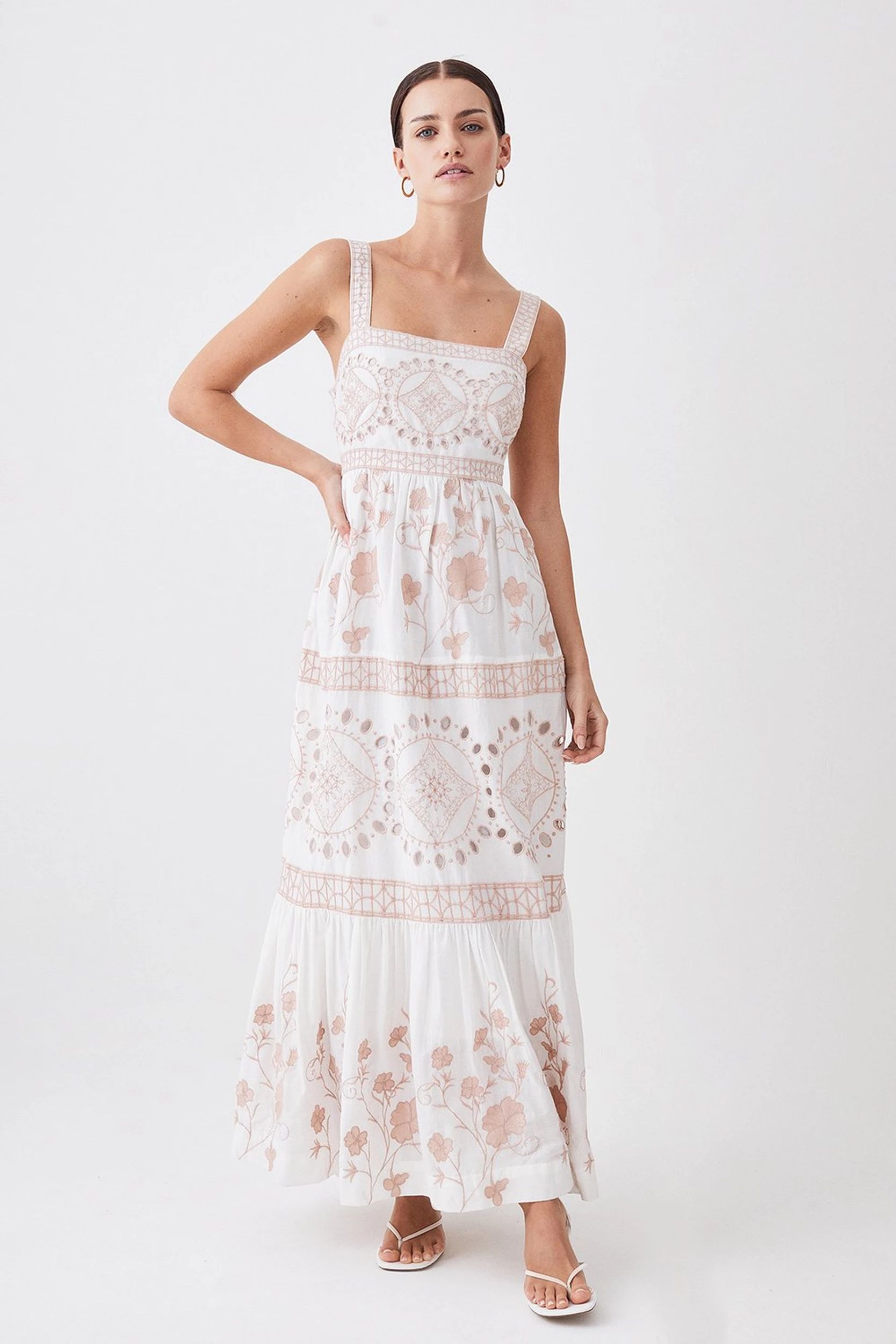 Floral & Geo Embroidered Woven Midaxi | Karen Millen US