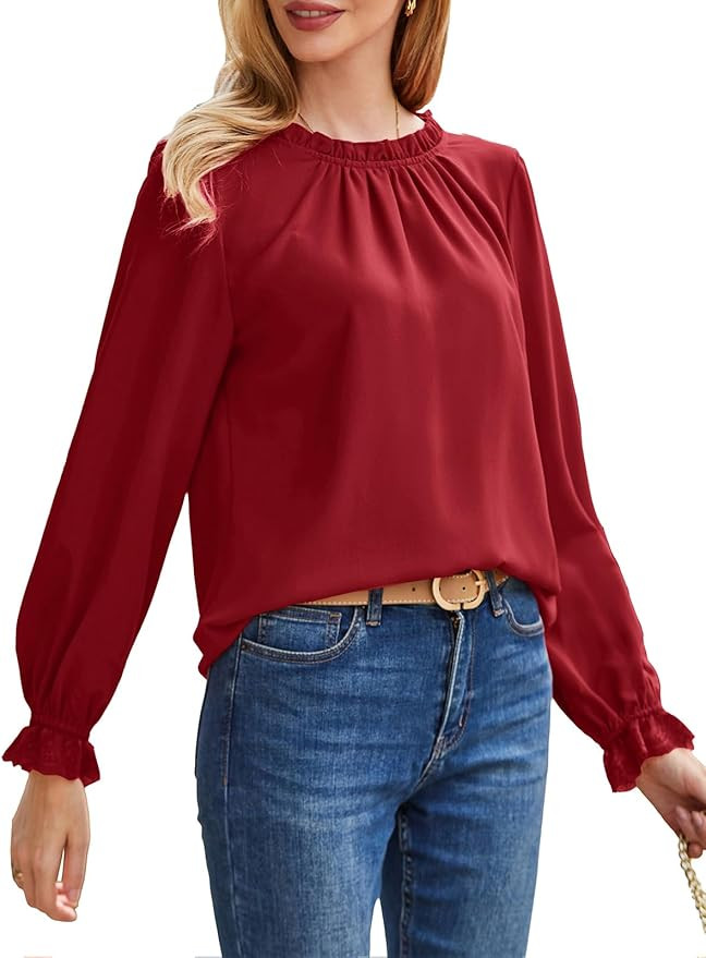 GRACE KARIN Women's Work Blouses Dressy Casual Tank Tops Long Sleeve Dress Shirts Frill Collar Bu... | Amazon (US)