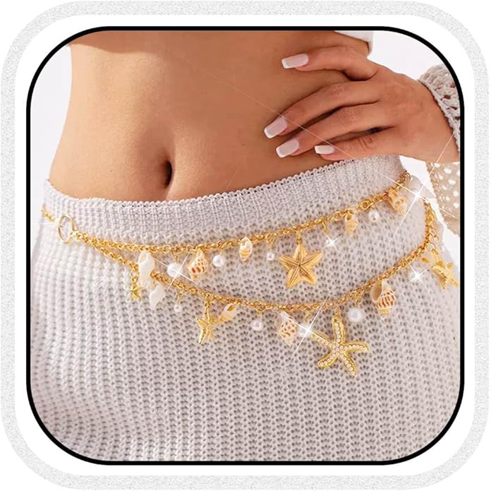 BODIY Gold Waist Chain Starfish Belly Chain Seashell Bikini Chain Summer Beach Waist Accessories ... | Amazon (US)