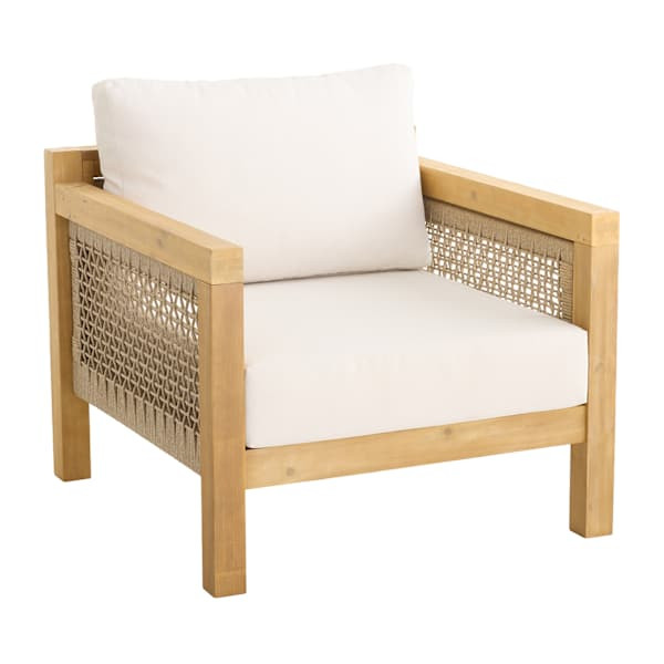 Blonde Acacia Wood with Natural Canvas Cushions Patio Armchair | At Home