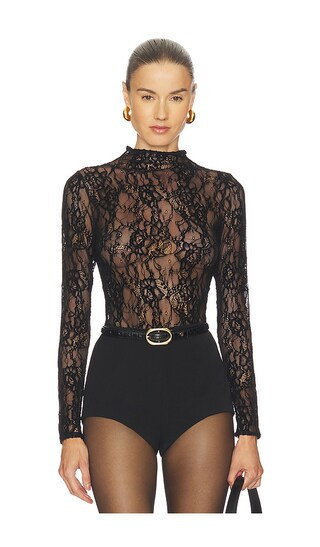 Good American Lace Mock Neck Bodysuit in Black. - size XXXXL/4X | Revolve Clothing (Global)