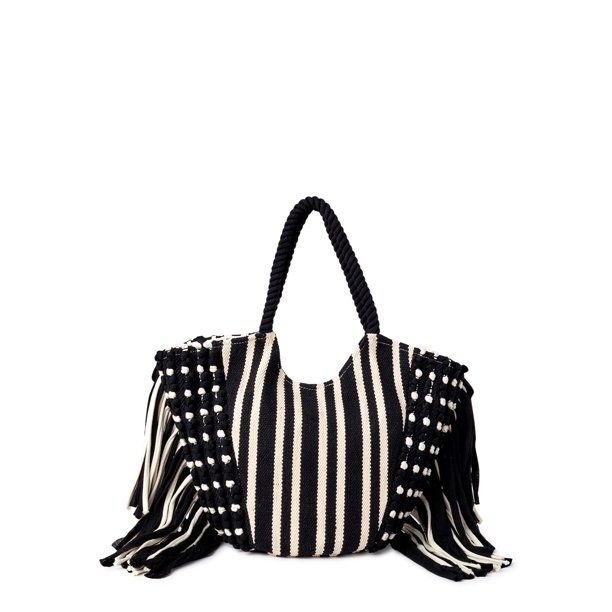 Time and Tru Fringe Woven Tote | Walmart (US)