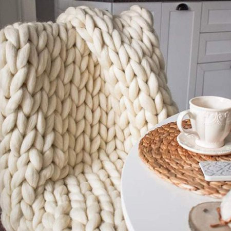 VicTsing Warm Chunky Knit Blanket Thick Yarn Merino Polyester Hand Woven Bulky Knitted Throw,Beige | Walmart (US)