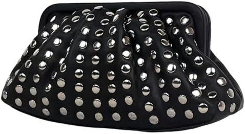 Womens Small Black PU Leather Clutch Bag Metal Studs Magnetic Closure Evening Party Purse Edgy Ha... | Amazon (US)
