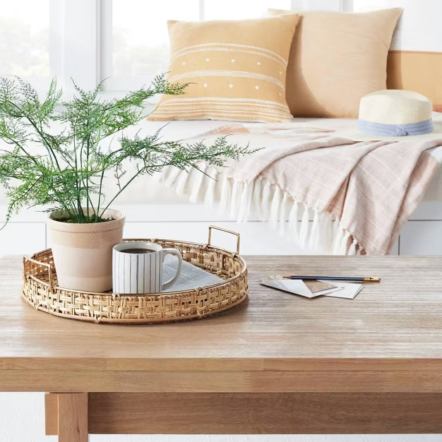 Natural Rattan Decor Tray with Handles Brass Finish - Hearth & Hand™ with Magnolia | Target