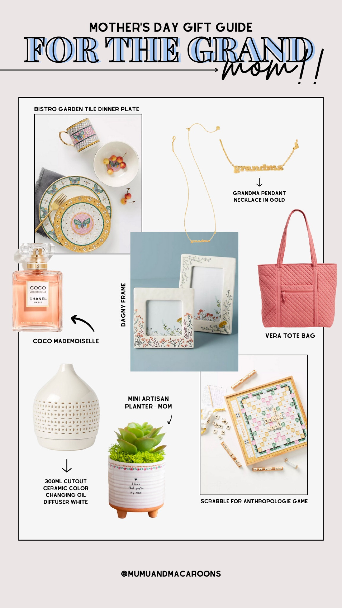 Mother’s Day Gift Guide (for the grandma)

Chanel. Grandma. Vera Bradley. Kendra Scott. Target. Anthropologie.

#LTKGiftGuide
