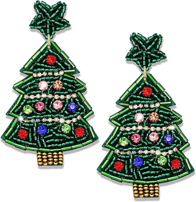 Christmas Earrings for Women Beaded Holiday Reindeer Bulb Boot Earrings Handmade Christmas Tree D... | Amazon (US)
