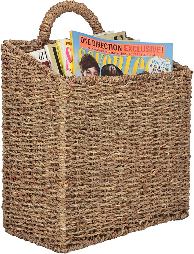 MyGift 12.5 Inch Rustic Woven Wall Hanging Storage Basket, Large Decorative Baskets, Magazine and... | Amazon (US)