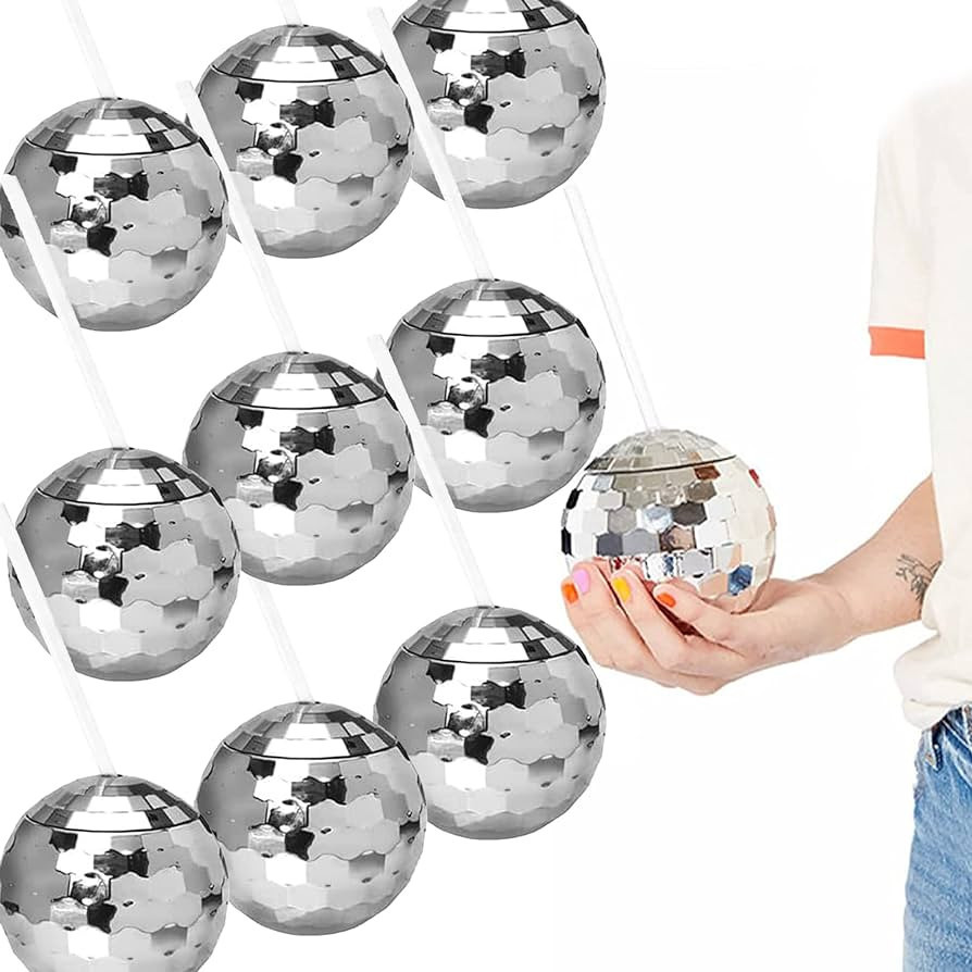 ANTQUE 9 PCS Disco Ball Cup with Straws, Tumbler Reusable Disco Flash Ball Cups for Party, Cockta... | Amazon (US)