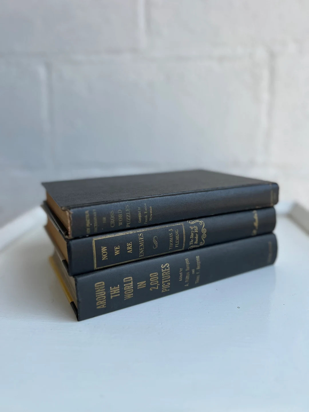 VINTAGE BOOK STACK | vintage black binding books for shelf, table styling, spring decor with old ... | Etsy (US)