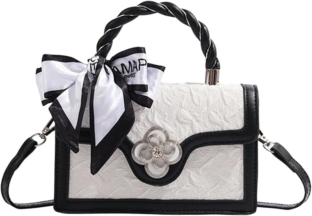 Verdusa Women's Vintage Crossbody Bags Top Handle Square Flap Satchel Purses with Ribbon | Amazon (US)