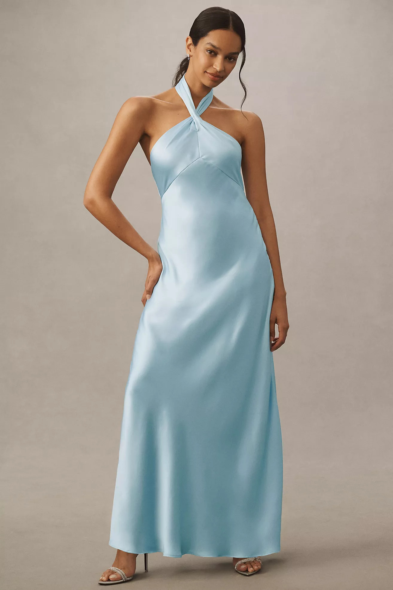BHLDN Selma Halter-Neck High-Shine Satin Maxi Dress | Anthropologie (US)