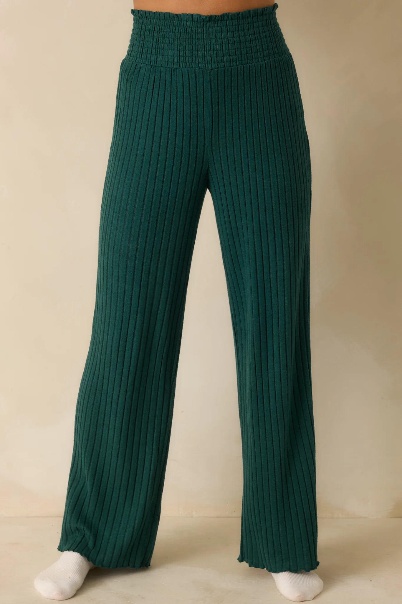 Z Supply Mistletoe Green Dawn Smocked Ribbed Knit Pants | Red Dress