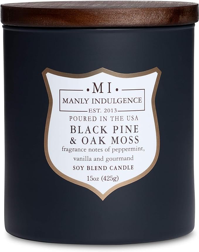 Manly Indulgence Black Pine & Oak Moss Scented Jar Candle for Men, Wood Wicked Candle, 15 oz - Pe... | Amazon (US)
